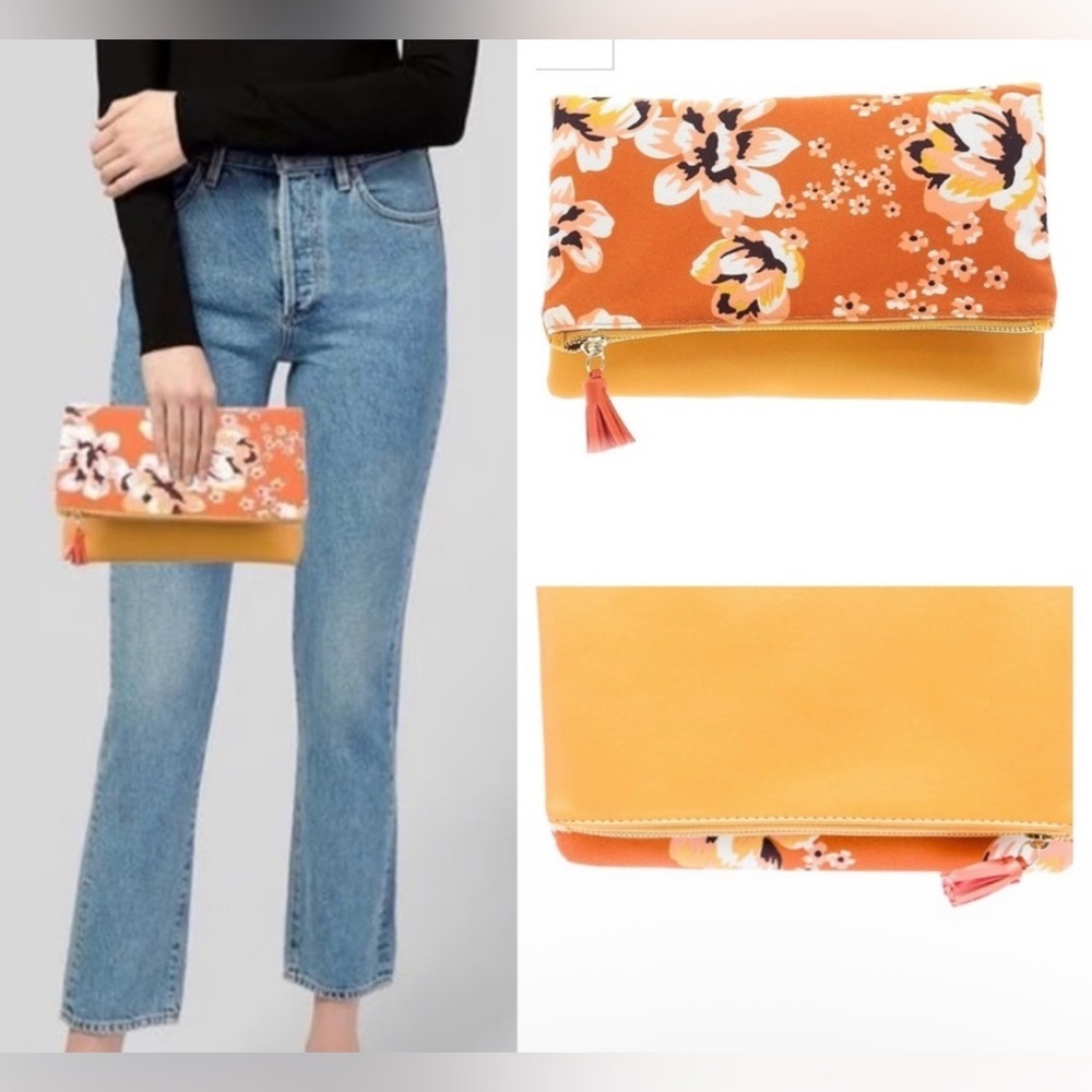 Rachel Pally Zahara Faux Leather foldover floral clutch with Tassel zipper NWOT